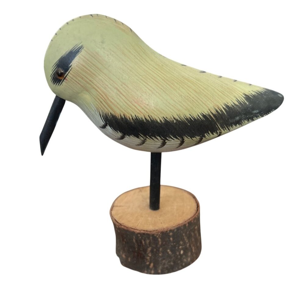 Heritage Mint Ltd. Hand-Carved Wooden Sandpiper Bird On Rustic Log Base 5” Tall